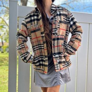 Authentic Burberry Check Pattern Wool Button Down Jacket Unisex Exquiste EUC XS